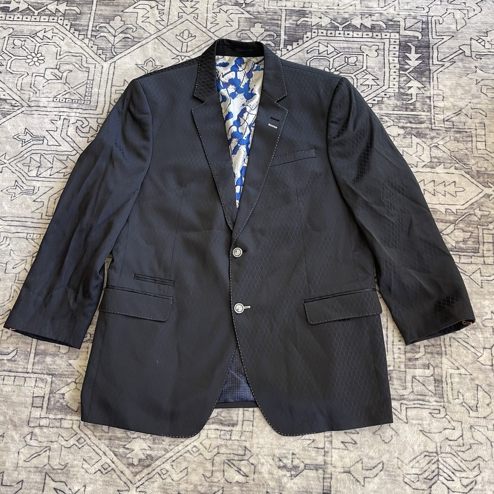 Maceoo Blue Blazer Sport Coat Men's 44/5 Floral Print Lining Tailored Fit